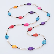 Load image into Gallery viewer, Free shipping 35 inch single row mix color mother of pearl leaf tiny spinel real natural pearl beads sweater necklace for women