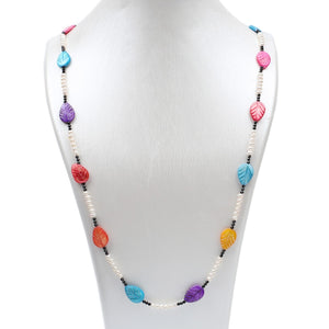 Free shipping 35 inch single row mix color mother of pearl leaf tiny spinel real natural pearl beads sweater necklace for women