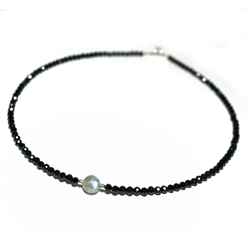 Lily Jewelry Black Spinel 2-3mm Faceted Beads Labradorite 925 sterling silver Fashion Necklace for Women/ Men Dropshippi