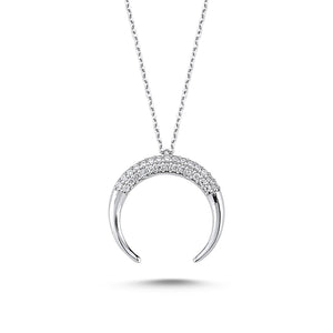 Silver 925 Sterling Zircon Cubic Zirconia Reverse Crescent Necklace