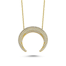 Load image into Gallery viewer, Silver 925 Sterling Zircon Cubic Zirconia Reverse Crescent Necklace