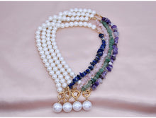 Load image into Gallery viewer, Fashion Sweet Nature Crystal Seed Beads Strand Necklace Pink Quartzite Imitation Pearls Choker Women Pendant Necklace