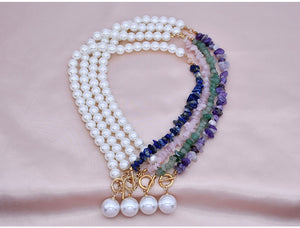 Fashion Sweet Nature Crystal Seed Beads Strand Necklace Pink Quartzite Imitation Pearls Choker Women Pendant Necklace