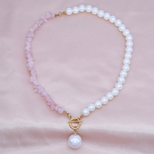 Fashion Sweet Nature Crystal Seed Beads Strand Necklace Pink Quartzite Imitation Pearls Choker Women Pendant Necklace