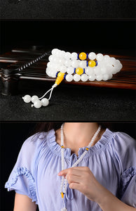 white jade Xinjiang gold silk jade white jade necklace female 108 Buddha beads quartzite jade 108 bracelet sweater chain women