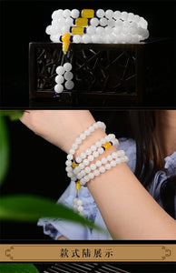 white jade Xinjiang gold silk jade white jade necklace female 108 Buddha beads quartzite jade 108 bracelet sweater chain women