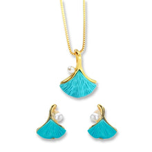 Load image into Gallery viewer, 925 Sterling Silver Gold Plated Turquoise Ginkgo Earrings Pendant Necklace Natural Gemstone Jewelry Set For Women Gift Party