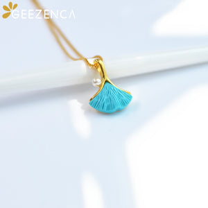 925 Sterling Silver Gold Plated Turquoise Ginkgo Earrings Pendant Necklace Natural Gemstone Jewelry Set For Women Gift Party