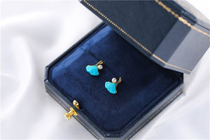 925 Sterling Silver Gold Plated Turquoise Ginkgo Earrings Pendant Necklace Natural Gemstone Jewelry Set For Women Gift Party