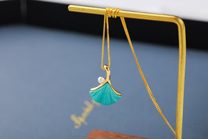 925 Sterling Silver Gold Plated Turquoise Ginkgo Earrings Pendant Necklace Natural Gemstone Jewelry Set For Women Gift Party