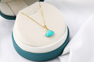 925 Sterling Silver Gold Plated Turquoise Ginkgo Earrings Pendant Necklace Natural Gemstone Jewelry Set For Women Gift Party