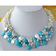 Load image into Gallery viewer, Unique Pearls jewellery Store 3row 14mm White Pearl Natural Drip Turquoises Necklace Fashion Lady&#39;s Bithday Party Gift Jewelry