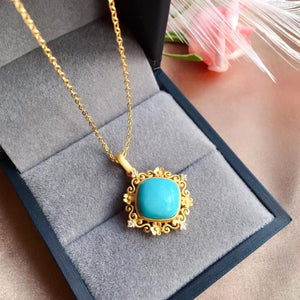 KJJEAXCMY Fine Jewelry 925 Sterling Silver inlaid Natural blue Turquoise Female Miss Girl Woman Pendant Necklace popular