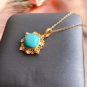 KJJEAXCMY Fine Jewelry 925 Sterling Silver inlaid Natural blue Turquoise Female Miss Girl Woman Pendant Necklace popular