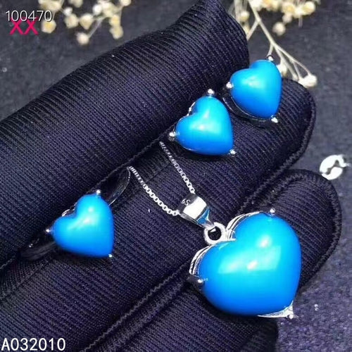 KJJEAXCMY Fine Jewelry 925 sterling silver inlaid natural blue Turquoise female ring pendant earring set popular supports test