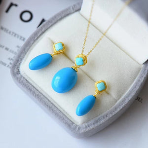 KJJEAXCMY Fine Jewelry 925 sterling silver inlaid blue Turquoise female gemstone earring pendant set popular