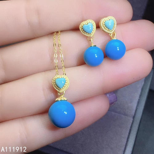 KJJEAXCMY fine jewelry natural Blue Turquoise 925 sterling silver women pendant necklace earrings set support test popular