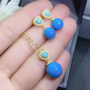 KJJEAXCMY fine jewelry natural Blue Turquoise 925 sterling silver women pendant necklace earrings set support test popular