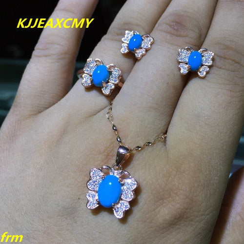 KJJEAXCMY Fine jewelry 925 Sterling silver jewelry inlaid natural colorful blue turquoise female models jewelry set happiness pa