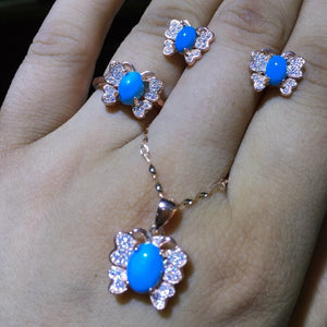 KJJEAXCMY Fine jewelry 925 Sterling silver jewelry inlaid natural colorful blue turquoise female models jewelry set happiness pa