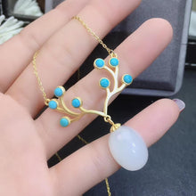 Load image into Gallery viewer, KJJEAXCMY fine jewelry natural white jade Blue Turquoise 925 sterling silver women pendant necklace chain support test exquisite