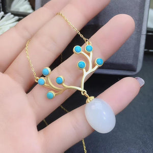 KJJEAXCMY fine jewelry natural white jade Blue Turquoise 925 sterling silver women pendant necklace chain support test exquisite