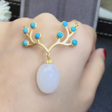 Load image into Gallery viewer, KJJEAXCMY fine jewelry natural white jade Blue Turquoise 925 sterling silver women pendant necklace chain support test exquisite