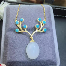 Load image into Gallery viewer, KJJEAXCMY fine jewelry natural white jade Blue Turquoise 925 sterling silver women pendant necklace chain support test exquisite