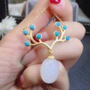 KJJEAXCMY fine jewelry natural white jade Blue Turquoise 925 sterling silver women pendant necklace chain support test exquisite