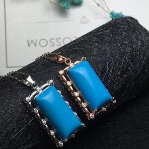 KJJEAXCMY Fine Jewelry 925 Sterling Silver inlaid Natural blue Turquoise Female Miss Girl Woman Pendant lovely Necklace