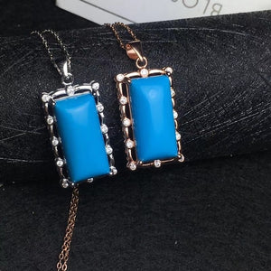 KJJEAXCMY Fine Jewelry 925 Sterling Silver inlaid Natural blue Turquoise Female Miss Girl Woman Pendant lovely Necklace