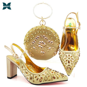 New Arrival Winter Silver Color Italian design Women Shoes and Bag Set African Matching Shoes and Bag for Royal Party