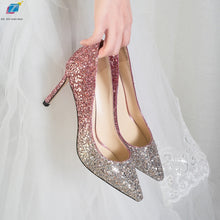 Load image into Gallery viewer, Gradient High Heels Shoes Woman Pumps Golden Shiny Grete Pointed Bridal Shoes Sequins Fashion Party Sexy Thin Heels Women Shoes