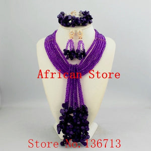 Newest african beads jewelry set nigerian wedding african beads 7 color indian multi layer necklace / Earrings women HD348-3