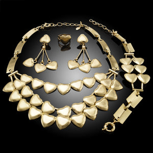 YULAILI High Quality 24K Italian Gold Color Jewelry Sets Copper Alloy Heart Shape Designs Big Necklace Pendant Earrings Bracelet