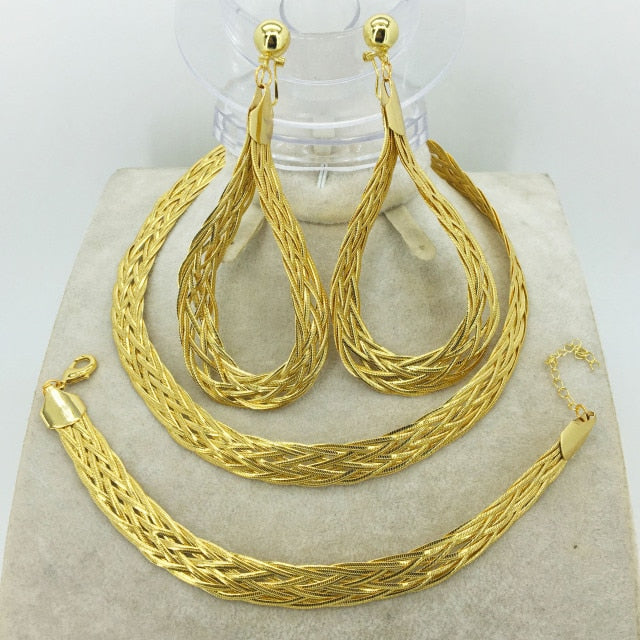 Mother's Day gift gold necklace earring series fashion Nigerian wedding African Jewelry series Italian women's jewelry set