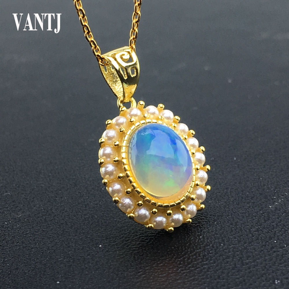 100% Natural Opal Jewelry Sets Sterling 925 Silver Gemstone  Pendant and Earring Fine Jewelry For Woman Lady Party Wedding Gift