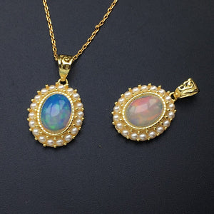 100% Natural Opal Jewelry Sets Sterling 925 Silver Gemstone  Pendant and Earring Fine Jewelry For Woman Lady Party Wedding Gift