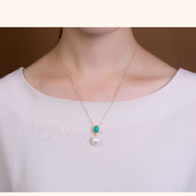 Load image into Gallery viewer, S925 Sterling Silver Gold-Plated Inlaid Natural Pearl Turquoise Ladies Light Luxury Suit Open Ring Earrings Necklace Pendant