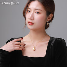 Load image into Gallery viewer, 100% 925 Solid Silver Pale Gold Fresh Water Pearl Pendant Drop Earrings for Women High Carbon Diamond Wedding Fine Jewelry Sets