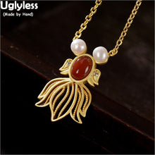 Load image into Gallery viewer, Uglyless Goldfish Necklaces Earrings for Women Luxury Gold Fishes Jewelry Sets Pendants + Chains 925 Silver Pearls Agate Bijoux