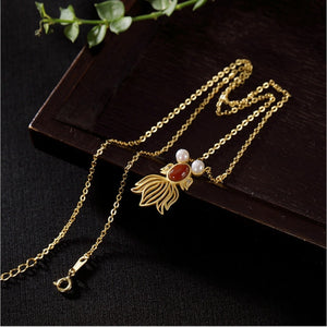 Uglyless Goldfish Necklaces Earrings for Women Luxury Gold Fishes Jewelry Sets Pendants + Chains 925 Silver Pearls Agate Bijoux