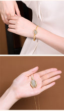 Load image into Gallery viewer, GEEZENCA 925 Sterling Silver Gold Plated Natural Jade Cicada Bangle Necklace Vintage Chinese Style Gemstone Jewelry Set Gift