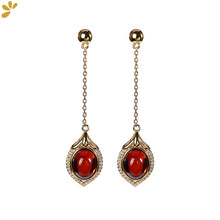 Load image into Gallery viewer, GEEZENCA 925 Sterling Silver Goldplated Red Amber Stud Earrings For Women Fine Jewelry Court Style Trendy Dangle Earring Gift