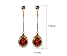 Load image into Gallery viewer, GEEZENCA 925 Sterling Silver Goldplated Red Amber Stud Earrings For Women Fine Jewelry Court Style Trendy Dangle Earring Gift