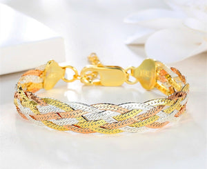 Italian 925 Sterling Silver Three Color Gold Plated Thread Weave Bracelets Fine Jewelry Women Trendy Valentine's Day Gift