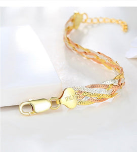 Italian 925 Sterling Silver Three Color Gold Plated Thread Weave Bracelets Fine Jewelry Women Trendy Valentine's Day Gift