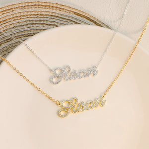 Customized Name Necklace DIY Personalized Stainless Steel Custom Letter Diamond Necklaces Zircon Matte Name Chain Birthday Gifts