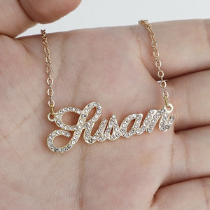 Customized Name Necklace DIY Personalized Stainless Steel Custom Letter Diamond Necklaces Zircon Matte Name Chain Birthday Gifts