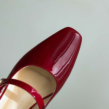 Load image into Gallery viewer, Genuine Leather Mary Janes Heels Women Spring Buckle Mid Thick Heel Shoes Fashion Lady Black Wine Red Square Toe Pumps 2022 New